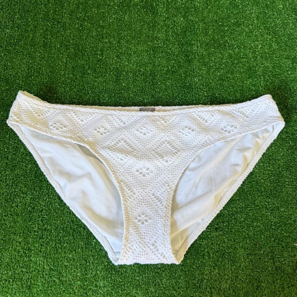 aerie Swimwear White Classic Laces full coverage Hipster Bikini Bottoms Size L